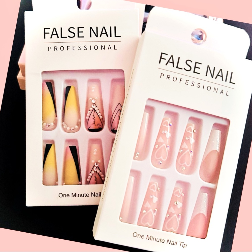 Acrylic Press On Nails w/Jelly Stickers By False Nail 2 BOX SET-24pcs/box each